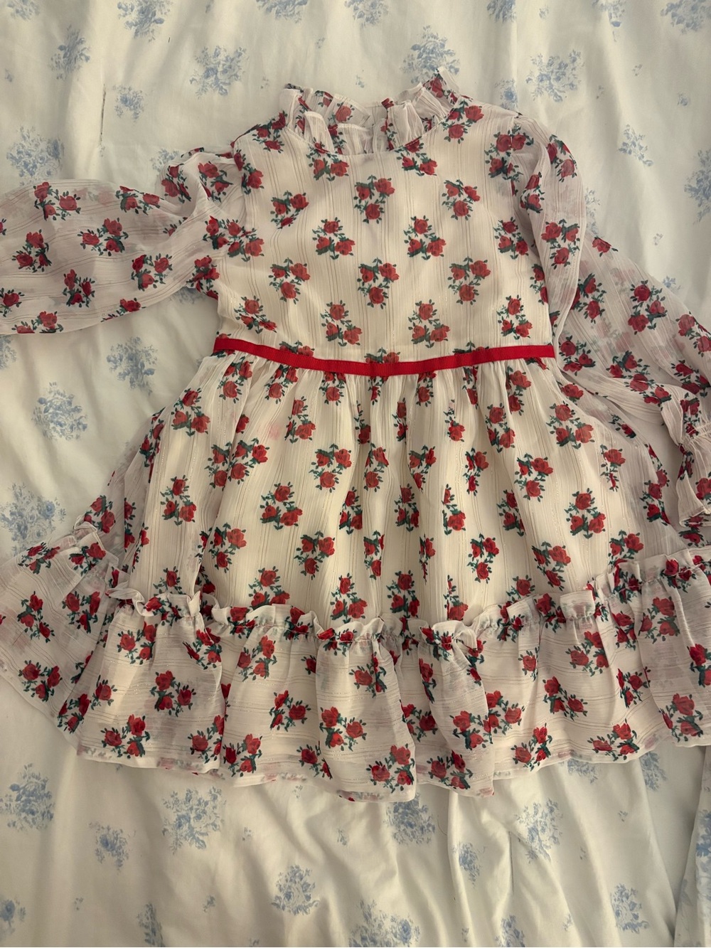 Janie and Jack Red Floral Cream Dress with Red Trim